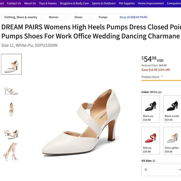 DREAM PAIRS Faux Leather White Closed Pointed Toe D'Orsay Heel Pump women 11 - Picture 8 of 8